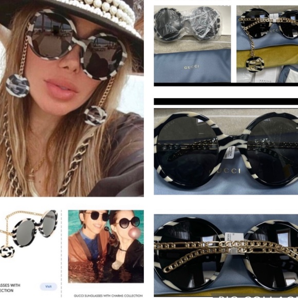 GUCCI B&W ROUND SUNGLASSES “THE CHARMS COLLECTION “DETACHABLE CHARMS ADD DRAMA